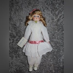 Heritage Mint Limited Collection Porcelain Doll Blonde Hair White Lace Dress